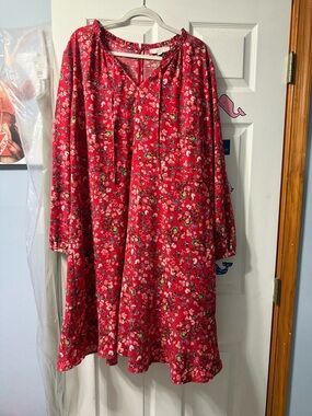 LOFT Plus Red Floral V-Neck Tie Blouse Dress